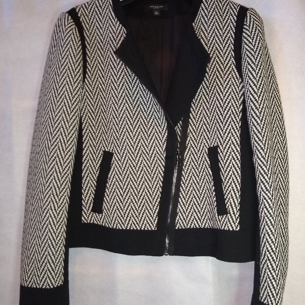 Ann Taylor Moto jacket blazer herringbone wool